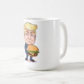 Funny Donald Trump Cartoon with Giant Burger コーヒーマグカップ (正面右)