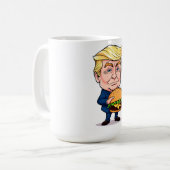 Funny Donald Trump Cartoon with Giant Burger コーヒーマグカップ (正面左)