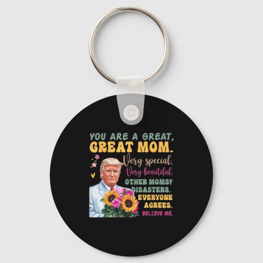Funny Donald Trump Mothers Day Hold Flower Funny Q キーホルダー (正面)
