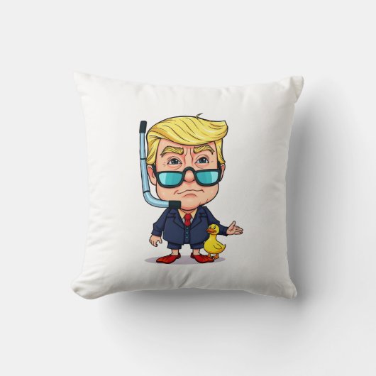 Funny Donald Trump Snorkel Cartoon with Rubber Duc クッション (正面)