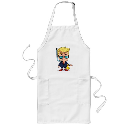 Funny Donald Trump Snorkel Cartoon with Rubber Duc ロングエプロン (正面)