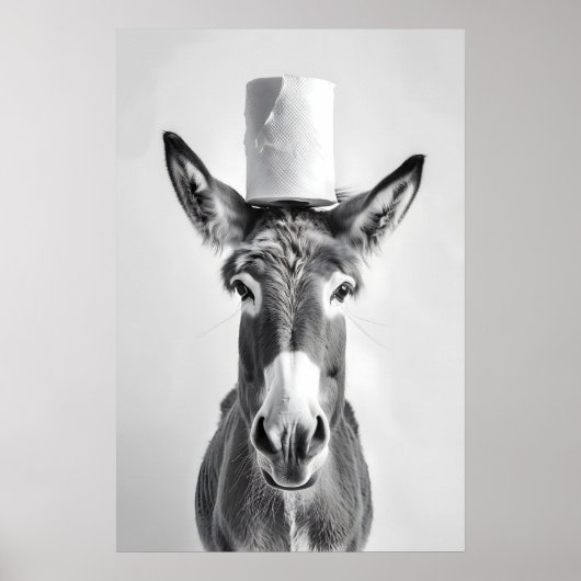 Funny Donkey Bathroom Art Print, Toilet Paper on ポスター (正面)