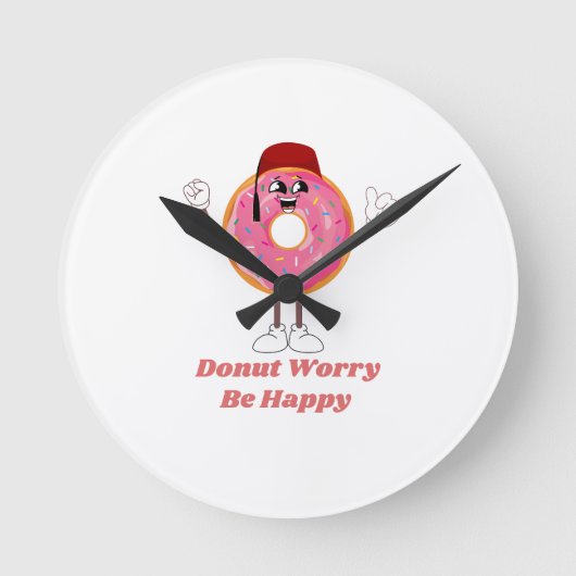 Funny Donut T-Shirt – Donut Worry Be Happy Gift ラウンド壁時計 (正面)