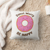 Funny "Donut Worry Be Happy" Pun クッション (ブランケット)