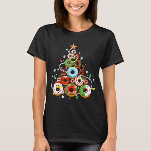 Funny Donuts Christmas Tree Lights Xmas Pjs Boys K Tシャツ (正面)