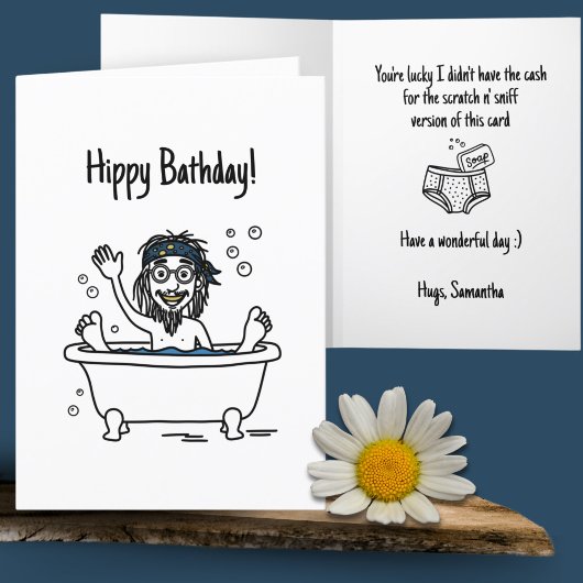 Funny Doodle Art Non-Birthday Happy Hippy Bathday カード