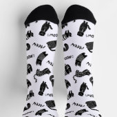 Funny Doodle Black and White Cat Socks ソックス (上部)