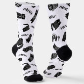 Funny Doodle Black and White Cat Socks ソックス (傾斜あり)