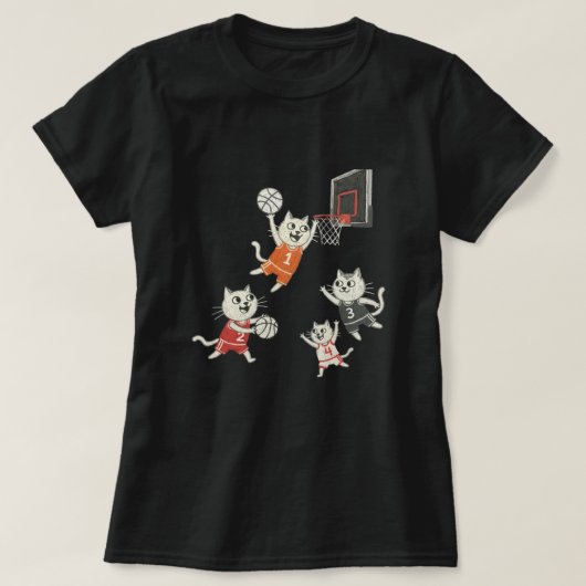 Funny doodle cats playing basketball T-Shirt Tシャツ (デザイン正面)