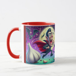 Funny Dracula Mug – Vampire Running from garlic マグカップ