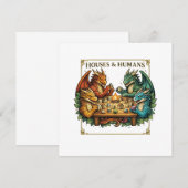 Funny Dragon Houses and Humans Fantasy Art 招待状 (正面/裏面)