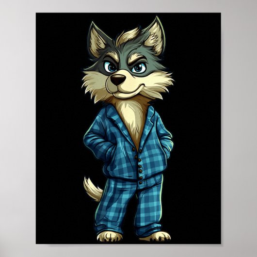 Funny Dreamy Wolf In Pajama Outfit For Sleepy Boys ポスター (正面)
