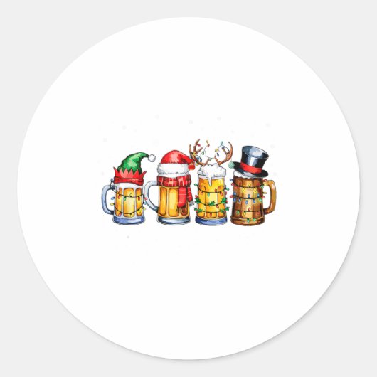 Funny Drinking Christmas Santa Beer Christmas Ligh ラウンドシール (正面)