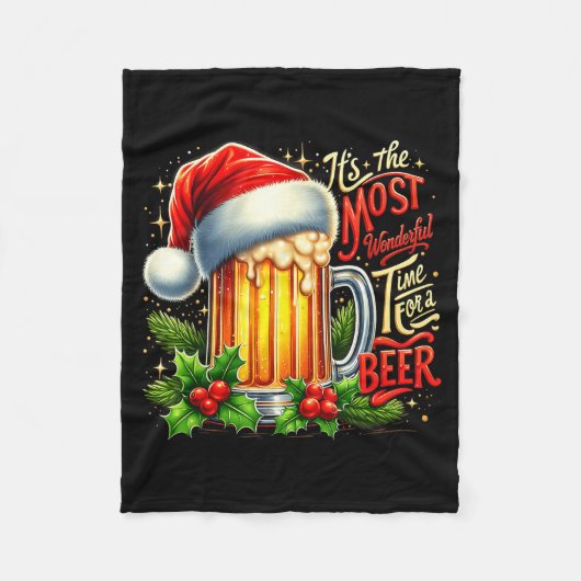 Funny Drinking Christmas Santa Beer Lovers Trend N フリースブランケット (正面)