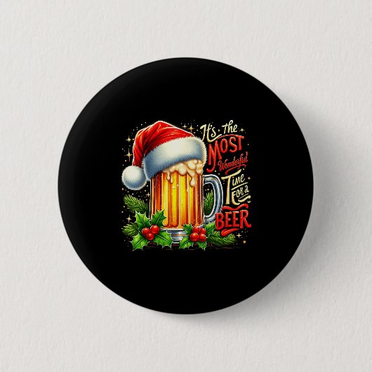 Funny Drinking Christmas Santa Beer Lovers Trend N 缶バッジ (正面)