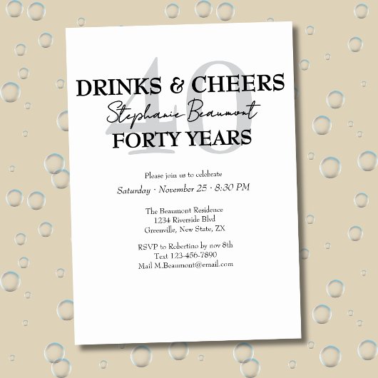 Funny Drinks and Cheers 40th birthday invitation 招待状