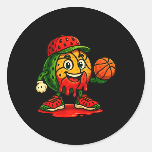 Funny Dripping Watermelon Basketball Watermelon Da ラウンドシール (正面)