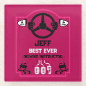 Funny Driving Instructor Gift ガラスコースター (正面)