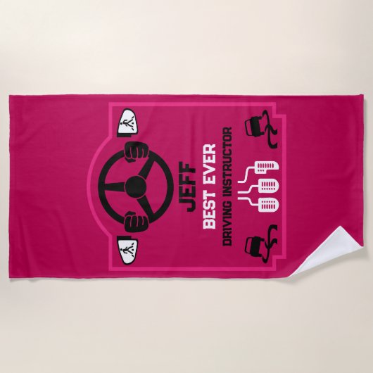 Funny Driving Instructor Gift ビーチタオル (正面)
