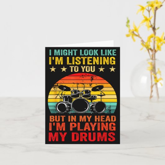 Funny Drummer Men Women Drumline Drumming Musical カード (黄色い花)