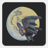 Funny Drunk Halloween Full Moon Bat スクエアシール (正面)