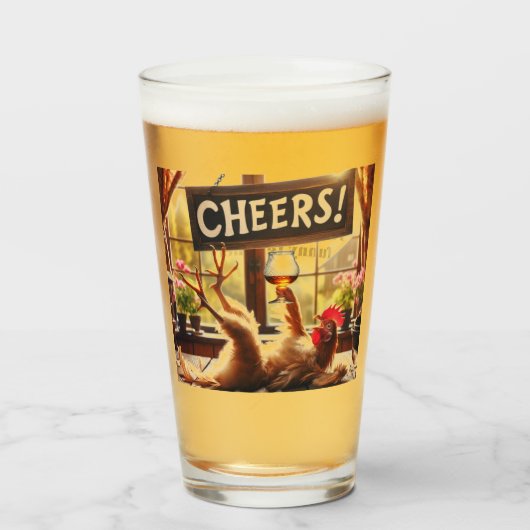 Funny Drunk Rooster Beer Glass タンブラーグラス (ドリンク正面)