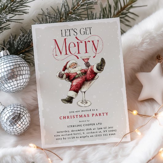 Funny Drunk Santa 'Let's Get Merry Christmas Party 招待状