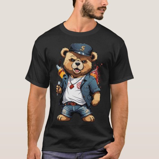 Funny Drunken Rocker Teddy Bear Tシャツ (正面)