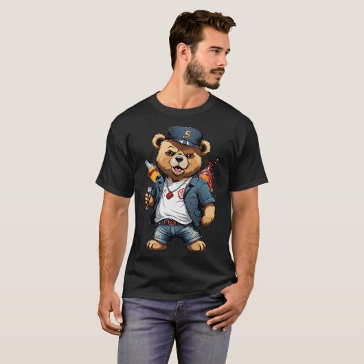 Funny Drunken Rocker Teddy Bear Tシャツ (正面フル)