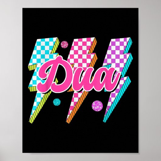 Funny Dua Lightning Bolt Checkered I Love Dua 80's ポスター (正面)