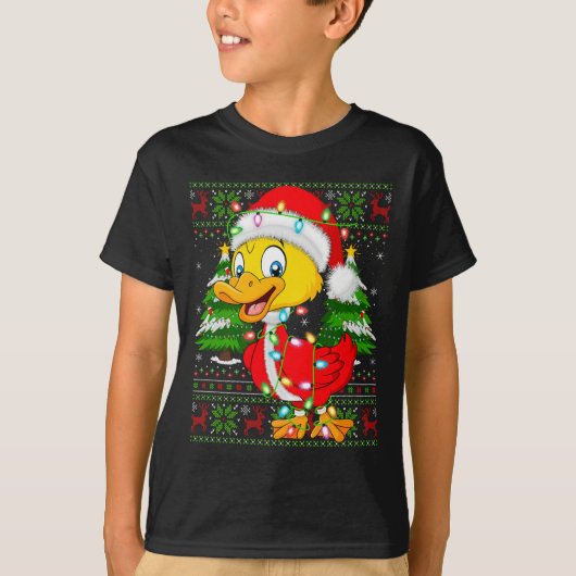 Funny Duck Christmas Lights Santa Costume Ugly Xma Tシャツ (正面)