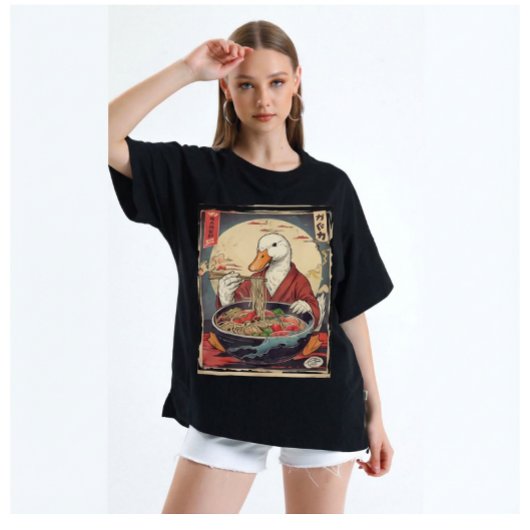 Funny Duck Eating Ramen Japanese for students  Tシャツ