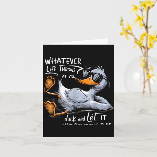 Funny Duck Graphic Tee Men Women Funny Quote  カード (黄色い花)