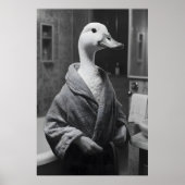 Funny Duck in Bathrobe Print, Quirky Bathroom Wall ポスター (正面)