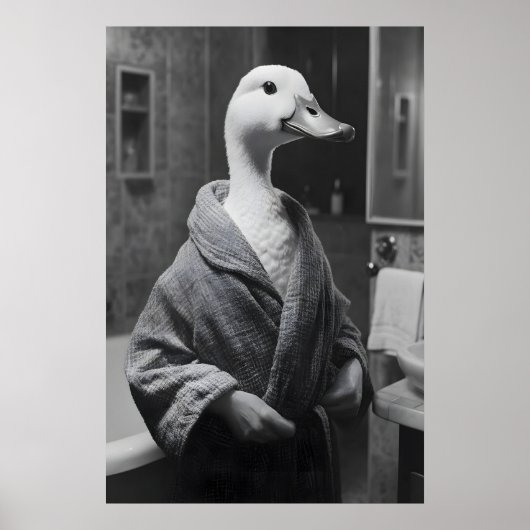 Funny Duck in Bathrobe Print, Quirky Bathroom Wall ポスター (正面)