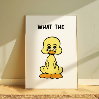 Funny Duck Poster “What The” Meme Wall Art Cute ポスター