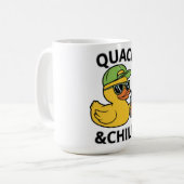 Funny Duck Quack & Chill – Yellow Duck with Sungla コーヒーマグカップ (正面左)