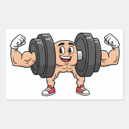 Funny Dumbbell Cartoon Flexing Sticker 長方形シール (正面)