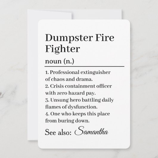Funny Dumpster Fire Fighter Definition Card 招待状 (正面)