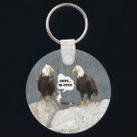 Funny Eagles and Seagull Basic Button Keychain キーホルダー<br><div class="desc">Funny eagles and seagull photo is a masterpiece of mine. It is like the seagull has noticed the two large bald eagles for the first time. The seagull has its mouth open as if to say, "Oops…" This funny photo looks good on all gift products, including t-shirts, underwear, tote bags...</div>