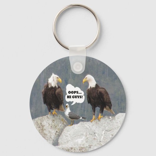 Funny Eagles and Seagull Basic Button Keychain キーホルダー (正面)