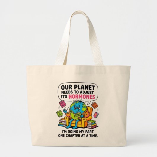 Funny Earth Reading Book - Our Planet Needs To Adj ラージトートバッグ (正面)