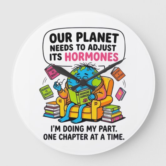 Funny Earth Reading Book - Our Planet Needs To Adj ラージ壁時計 (正面)