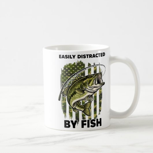 Funny Easily Distracted By Camo B Fish American Fl コーヒーマグカップ (右)