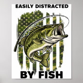 Funny Easily Distracted By Camo B Fish American Fl ポスター (正面)