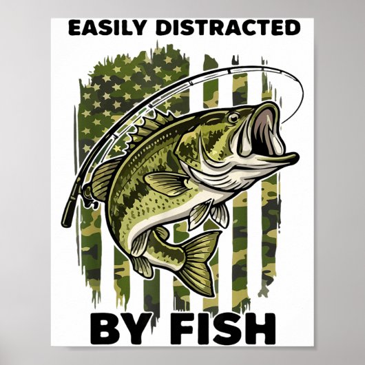 Funny Easily Distracted By Camo B Fish American Fl ポスター (正面)