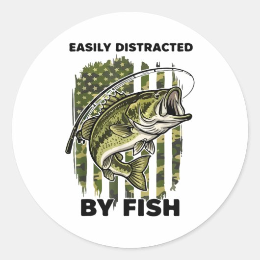 Funny Easily Distracted By Camo B Fish American Fl ラウンドシール (正面)