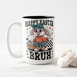 Funny Easter Bunny Bruh | Cool Rabbit With Sunglas ツートーンマグカップ