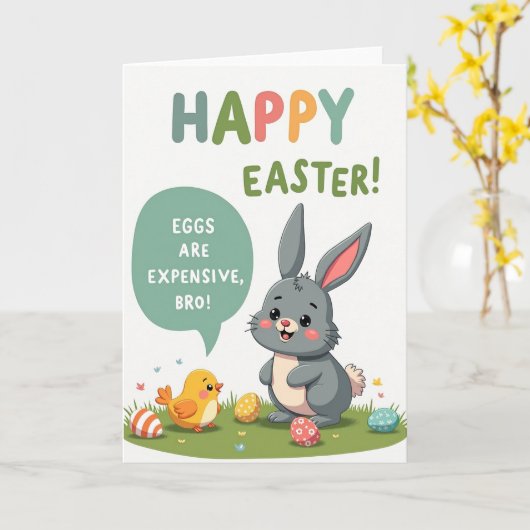 Funny Easter Bunny Eggs Card カード (黄色い花)