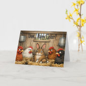 Funny Easter Bunny in Coop Farm Chicken Humor Gift カード (黄色い花)